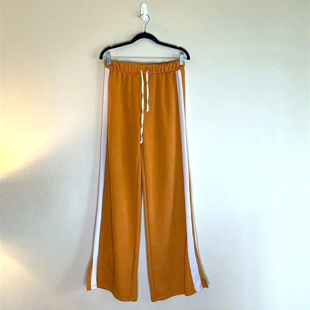 WIN WIN Wide Leg Sweatpants Pull On With A Drawstring Pumpkin Color Size Large - Picture 3 of 8